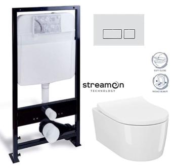 PRIM předstěnový instalační systém s chromovým matným tlačítkem  20/0040 + WC CERSANIT INVERTO  + SEDÁTKO DURAPLAST SOFT-CLOSE PRIM_20/0026 40 IN1