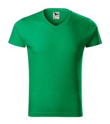 MALFINI Pánské tričko Slim Fit V-neck - Středně zelená | M