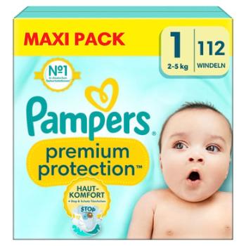 Pampers Protection Newborn Plenky Premium , velikost 1 2-5 kg, maxi balení (1x 112 plenek)