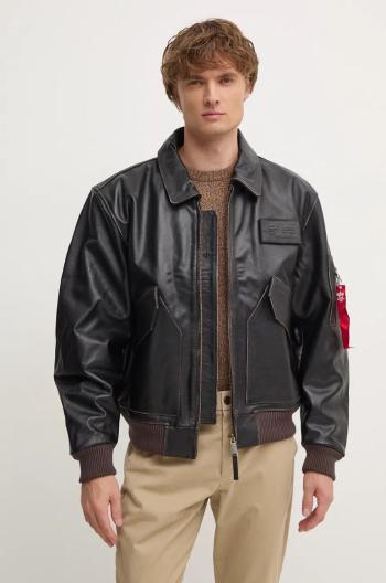 Kožená bunda Alpha Industries pánská, hnědá barva, přechodná, oversize, 100109