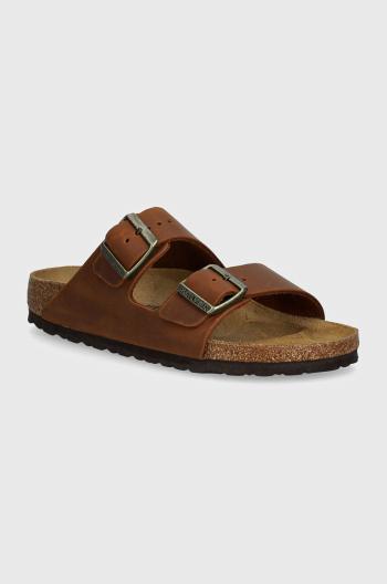 Kožené pantofle Birkenstock Arizona dámské, hnědá barva, 1028401