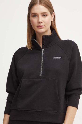 Mikina Dkny dámská, černá barva, s kapucí, s aplikací, DP4T9993