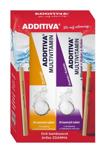 Additiva Multivitamin pomeranč + ananas 2x20 šumivých tablet + 2x bambusové brčko