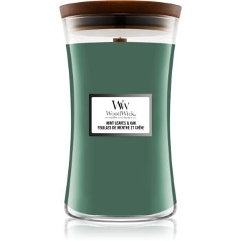 Woodwick Mint Leaves & Oak vonná svíčka s dřevěným knotem 609,5 g