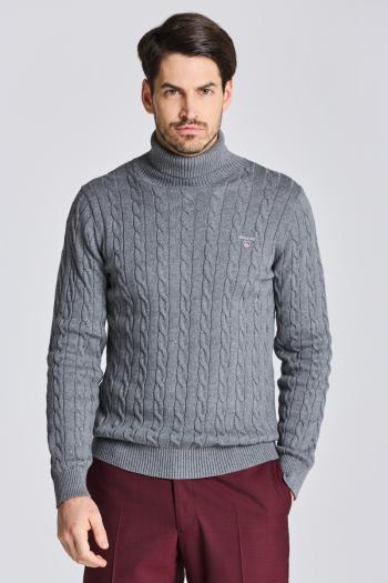 ROLÁK GANT COTTON CABLE TURTLE NECK DARK GREY MELANGE