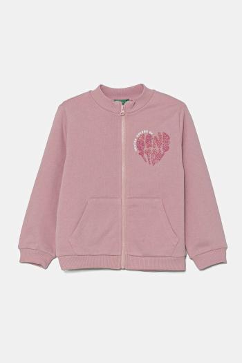 Detská bavlnená mikina United Colors of Benetton ružová farba, vzorovaná, 3J70G503N