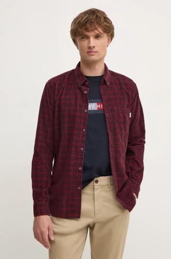 Velurová košile Pepe Jeans MAREL vínová barva, regular, s límečkem button-down, PM308725