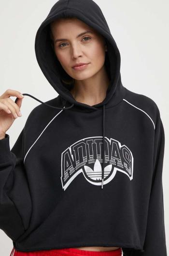 Bavlněná mikina adidas Originals dámská, černá barva, s kapucí, s potiskem, IT9772