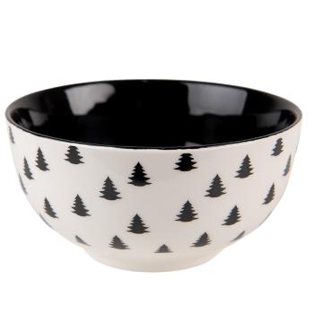 Bílo-černá porcelánová miska se stromky Black&White X-Mas - Ø 14*7 cm / 500 ml BWXBO