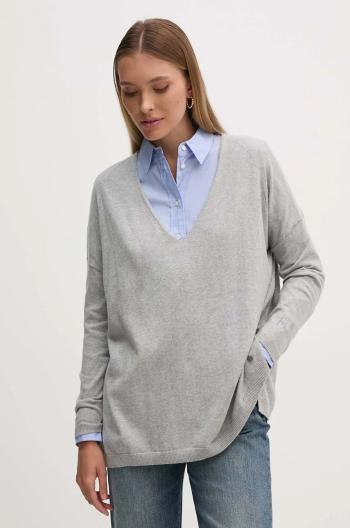 Svetr z vlněné směsi Pepe Jeans ISELA V-NECK dámský, šedá barva, lehký, PL702220