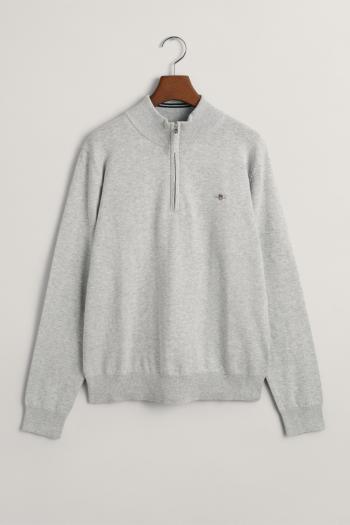 SVETR GANT SHIELD COTTON HALF ZIP LIGHT GREY MELANGE