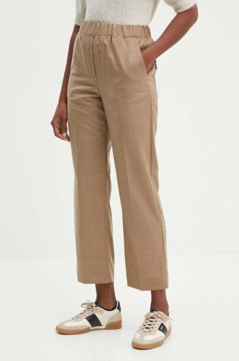 Vlněné kalhoty Weekend Max Mara béžová barva, široké, high waist, 2425136052600