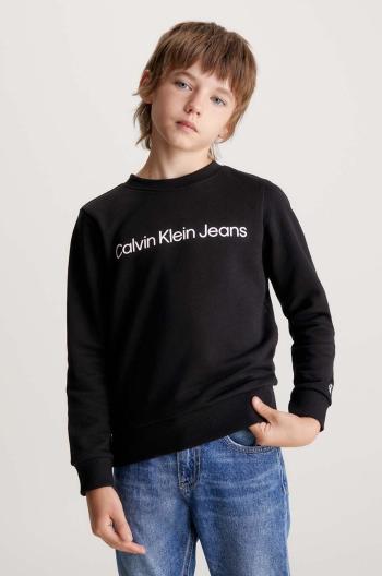 Dětská bavlněná mikina Calvin Klein Jeans černá barva, s potiskem