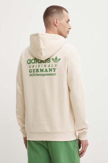 Bavlněná mikina adidas Originals pánská, béžová barva, s kapucí, s aplikací, IR9309