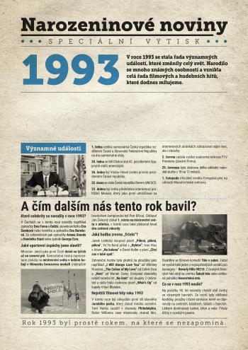 Narozeninové noviny 1993 s vlastním textem a fotografií, S textem