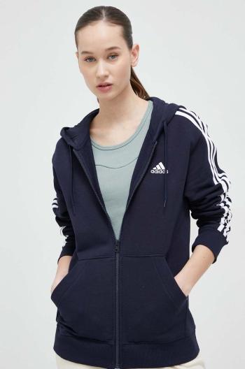 Mikina adidas dámská, tmavomodrá barva, s kapucí, s aplikací