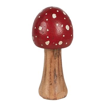 Červeno-hnědá dřevěná dekorace muchomůrka Mushroom S - Ø 5*8 cm 6H2309S