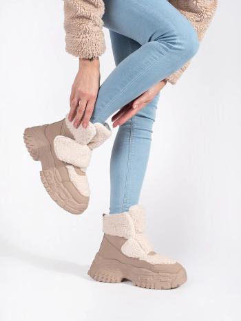 Praktické béžové dámske snežnice na platforme