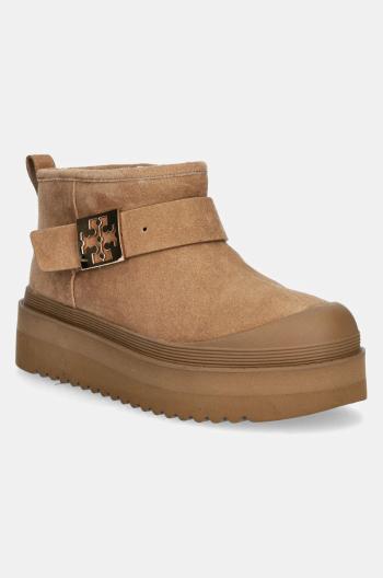 Semišové sněhule Tory Burch Mellow Shearling Platform Boot hnědá barva, 165421-200