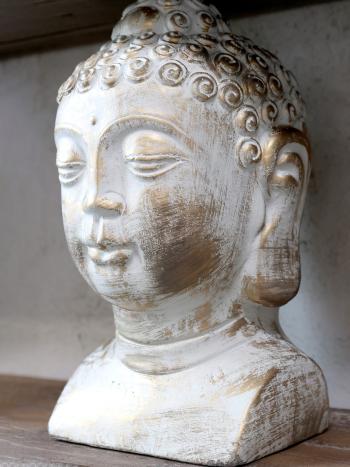 Bílo - zlatá antik dekorace hlava Buddha Vittel - 13*13*26cm 39070419 (39704-19)