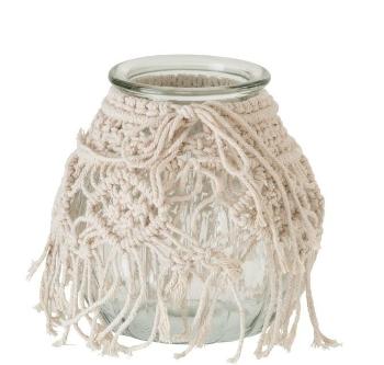 Veliký skleněný svícen s provázky Macrame - Ø 18*21cm 96265