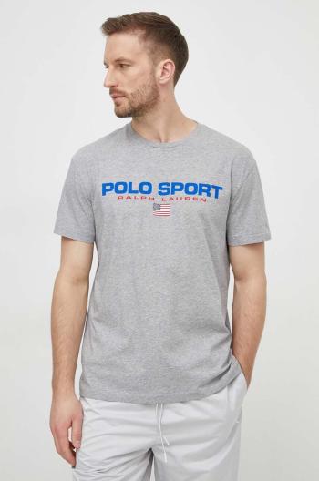 Bavlněné tričko Polo Ralph Lauren šedá barva, s potiskem, 710750444