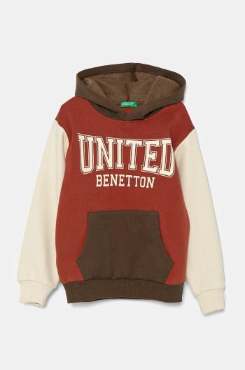 Dětská mikina United Colors of Benetton hnědá barva, s kapucí, vzorovaná, 3EB5C203U