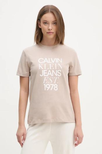 Bavlněné tričko Calvin Klein Jeans béžová barva, J20J224910