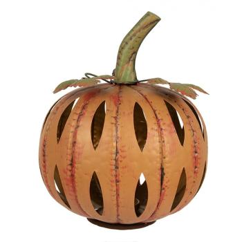 Oranžová kovová dekorace dýně Pumpkin s Led světýlky - Ø 28*34 cm  6Y5615