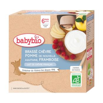 Babybio Brassé Svačinka z kozího mléka s jablkem a malinami 4x85 g