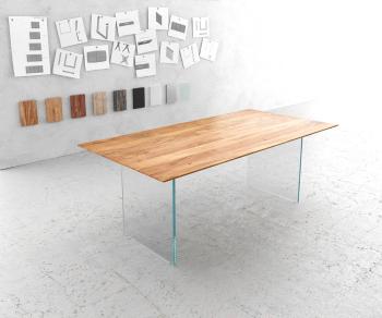 Jídelní stůl Edge 200x100 cm přírodní akácie skleněná podnož