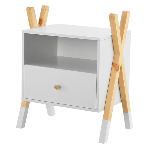 Dětský noční stolek, bílý s šuplíkem a policí