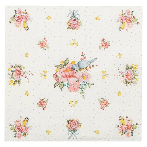 Papírové ubrousky s kvítky a ptáčkem Cheerful Birdie - 33*33 cm (20ks) CHB73-1