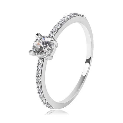 Zlatý prsten ze 14K bílého zlata s vyvýšeným čirým zirkonem - Velikost: 52