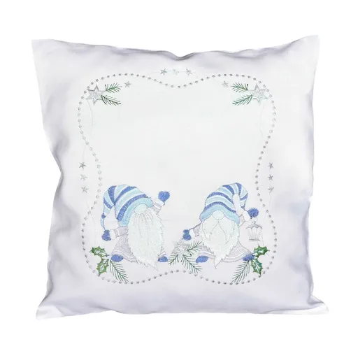 Návlek na polštář, Trpaslíci modrostříbrní, bílý, 40 x 40 cm