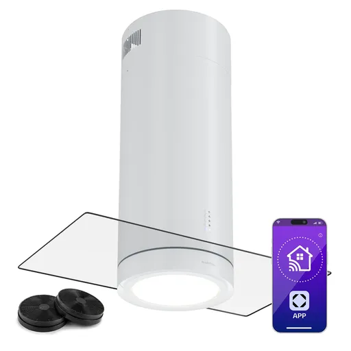 Klarstein Beretta Premium Smart, ostrůvková digestoř, 544 m³/h, aplikace, odsávání/recirkulace vzduchu, LED, filtr s aktivním uhlím