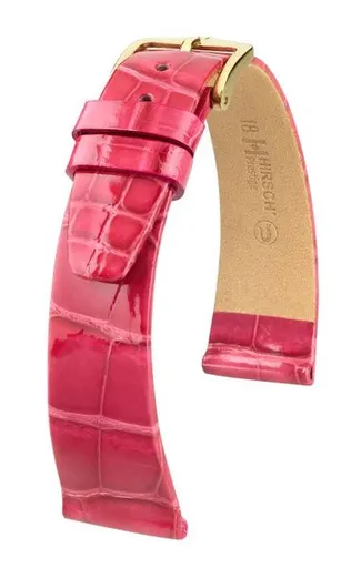 Řemínek Hirsch Prestige Alligator - tmavě růžový, lesk - 15 mm - M – Střední délka - 14 mm - Rose Gold