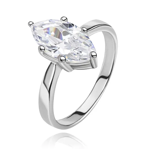 Stříbrný prsten 925 - velký broušený zirkon ve tvaru zrnka - Velikost: 57