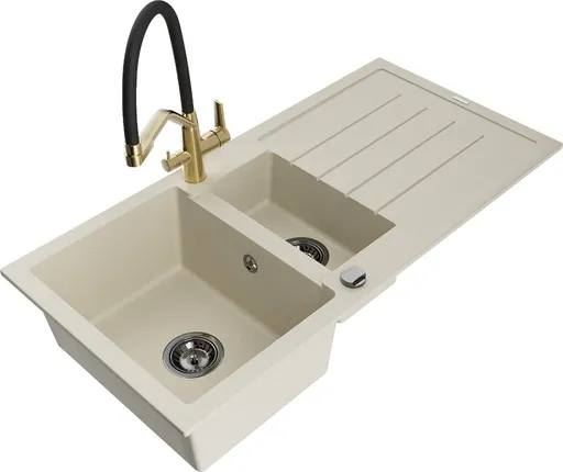 MEXEN/S Andres granitový dřez s odkapávačem včetně baterie Duo, béžová 6515-69-671701-57-B