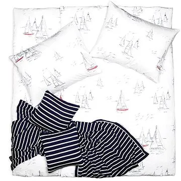 SCANquilt povlečení SATÉN PLUS boats bílomodročervená (33383)