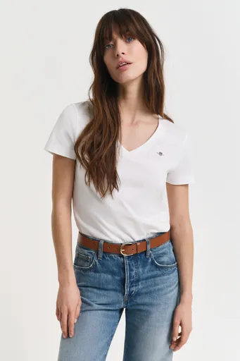 TRIČKO GANT REG SHIELD SS V-NECK T-SHIRT WHITE