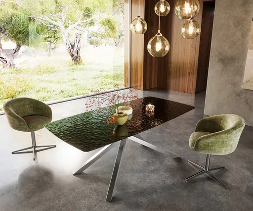 Jídelní stůl Edge oválný 200x100 kouřové černé sklo s reliéfním