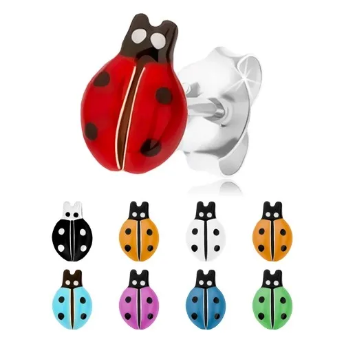 Stříbrné náušnice 925, puntíkovaná beruška s barevnou glazurou, puzetky - Barva: Žlutá