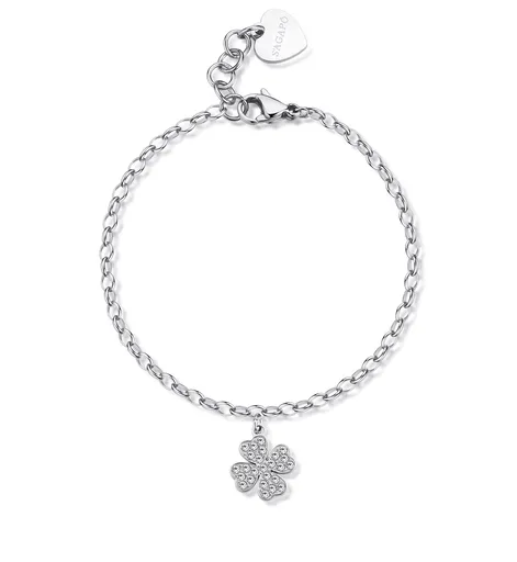 S'Agapõ Slušivý ocelový náramek se čtyřlístkem Happy SHAR29