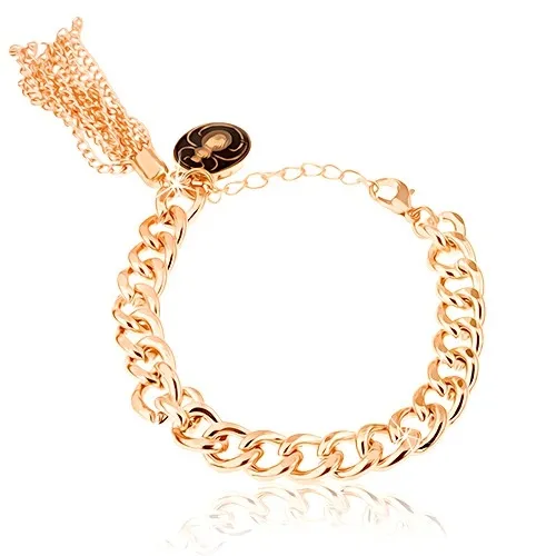 Řetízkový náramek, zlatý odstín, lesklý povrch, přívěsek - obrázek pavouka