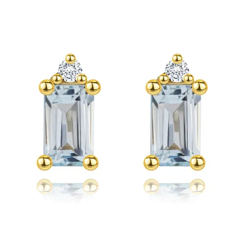 Náušnice ze 14K zlata s modrým topazem a diamantem