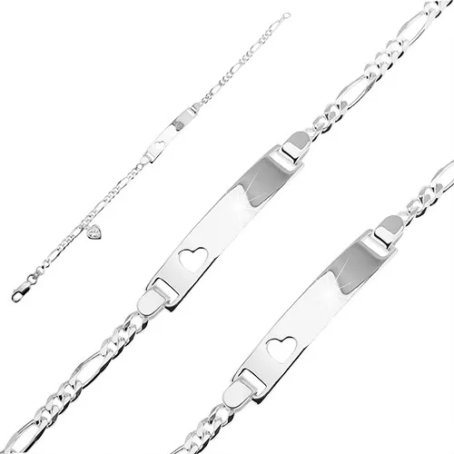 Stříbrný náramek 925 - známka se srdcem, zirkonový přívěsek