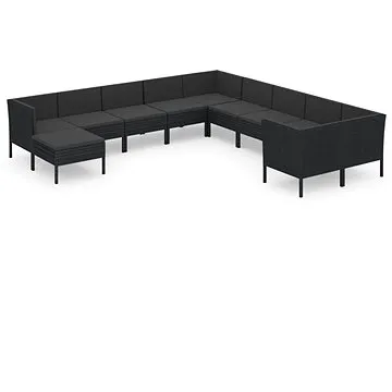 11dílná zahradní sedací souprava s poduškami polyratan černá, 3094517 (3094517)