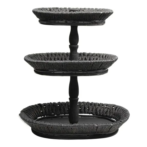 Černý dřevěný oválný podnos Bulli  - 48*38*56cm Mars & More