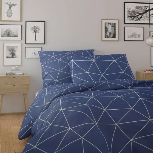 Kvalitex Bavlněné povlečení Nordic Grid modrá, 140 x 200 cm, 70 x 90 cm